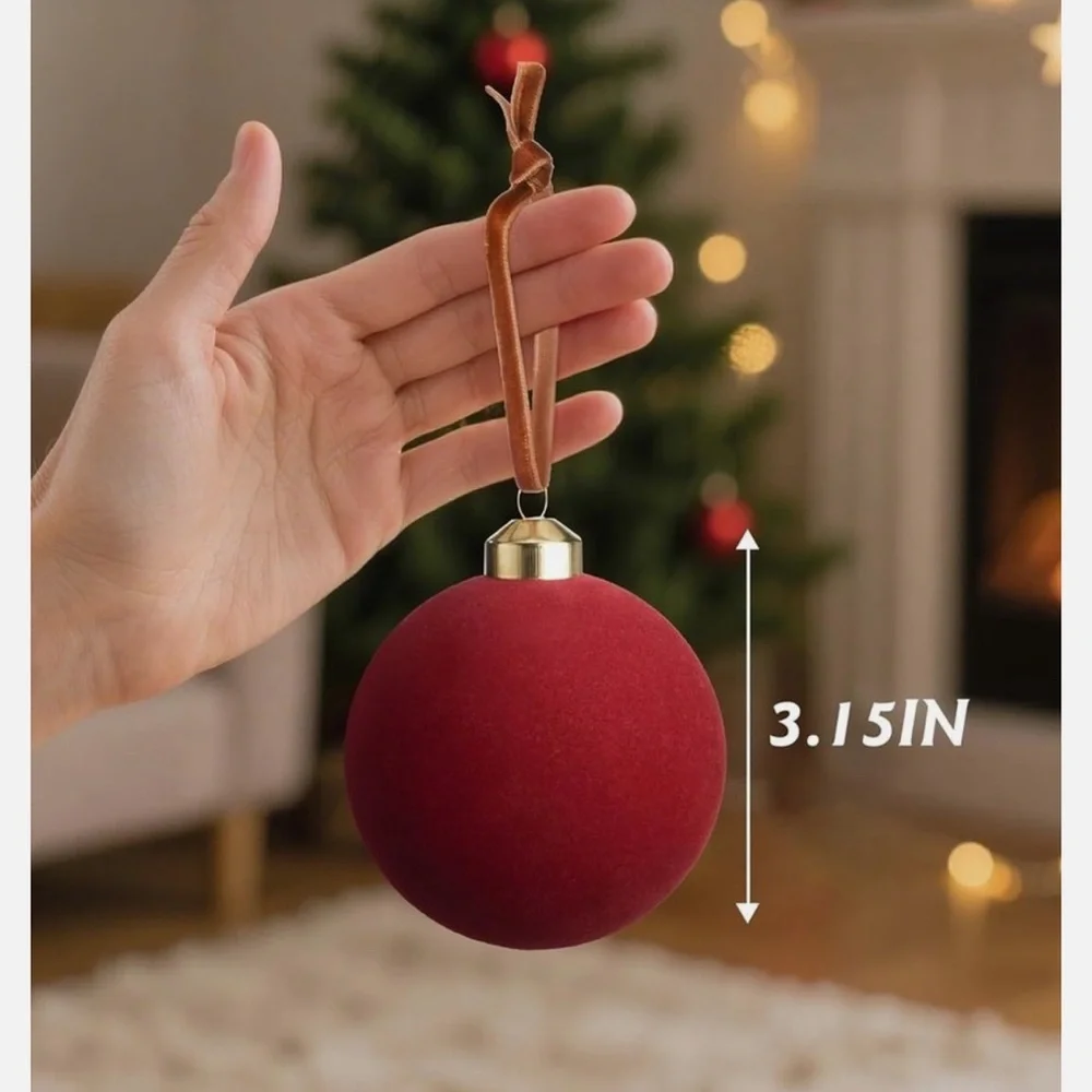 NEW Brightown Elegant Red Velvet Holiday Set of 15 Ornaments/Balls with Hangers